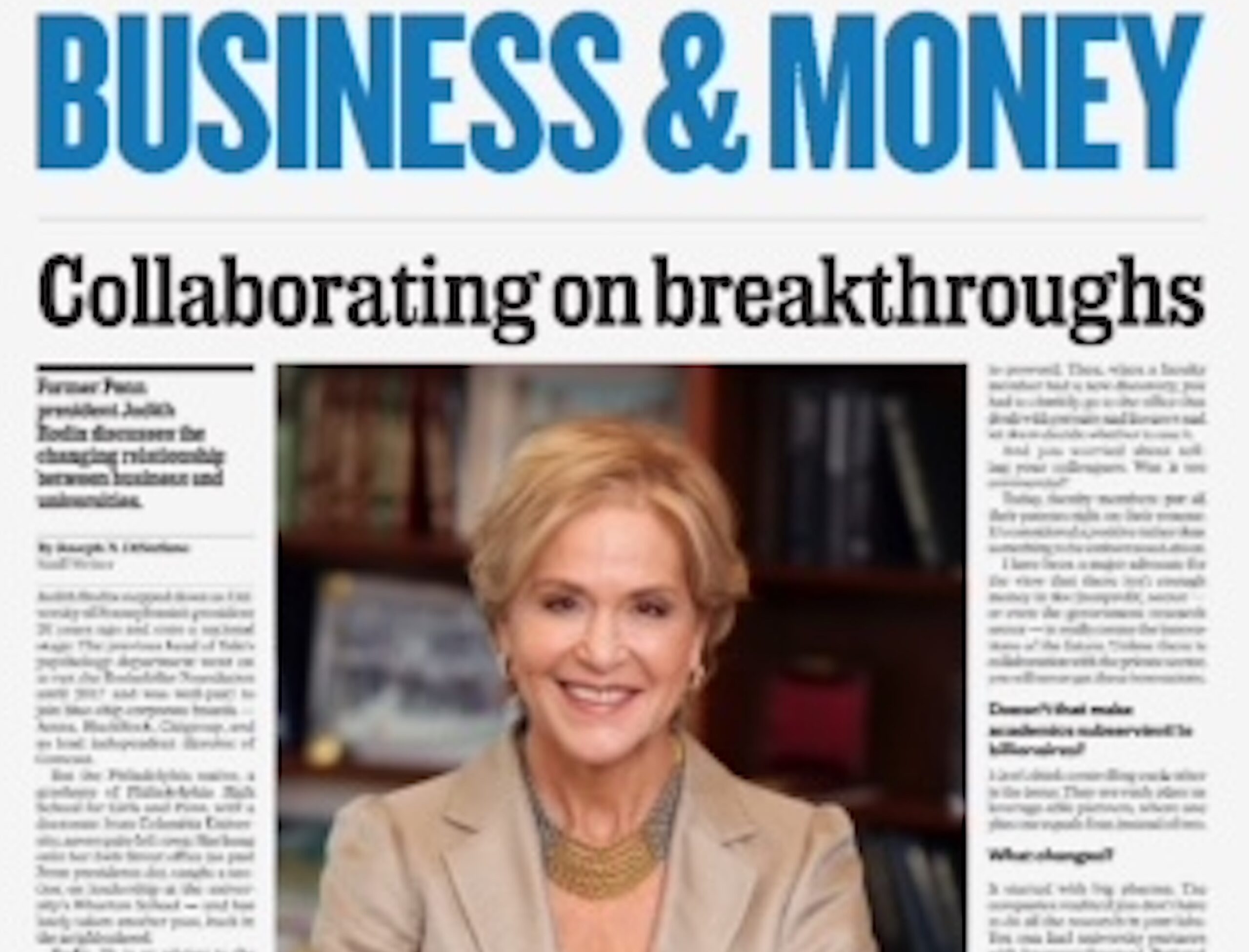 Judith Rodin on shifting business/university relations, and rebuilding Philly